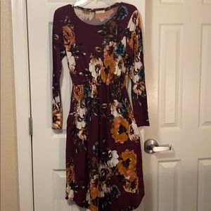 Wine red and floral midi dress!